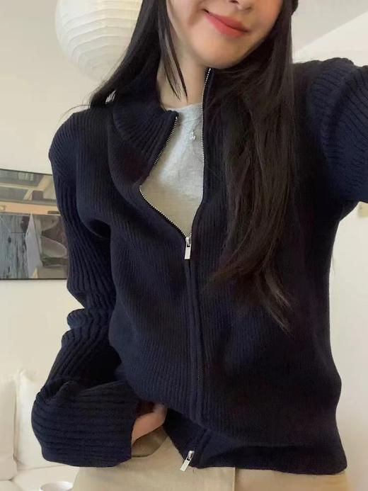 D121031冬季新款立领双拉链针织开衫毛衣显瘦百搭针织外套 商品图8