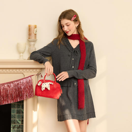 三彩2026春季新款针织套装V领针织衫高腰A字裙半身裙两件套M 商品图1