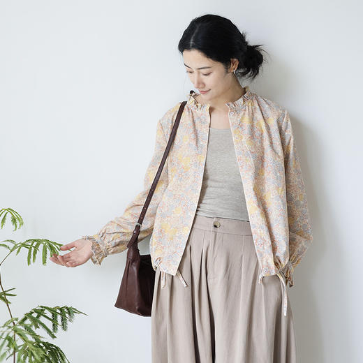 绽放838朵/纯棉细条灯芯绒花色木耳边长袖衬衫外套女新款叠穿衬衣 商品图1