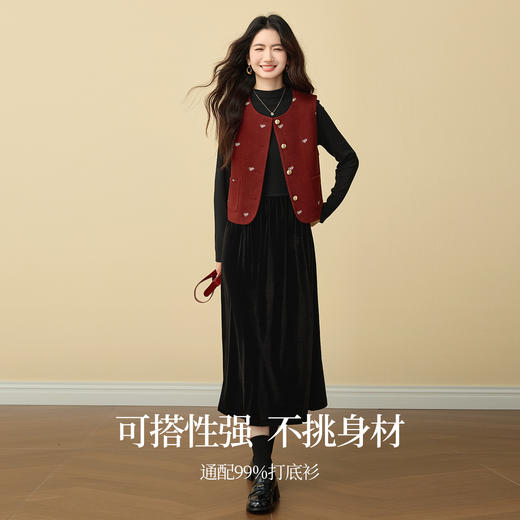 【年货节】熙世界圣诞红色毛呢马甲背心女秋冬小个子爱心刺绣无袖短外套上衣 商品图2