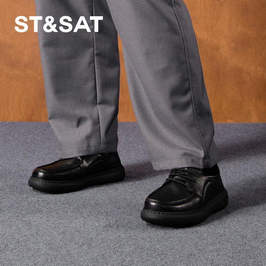 星期六男士时尚压纹系带厚底皮鞋SSD3122035 商品图2