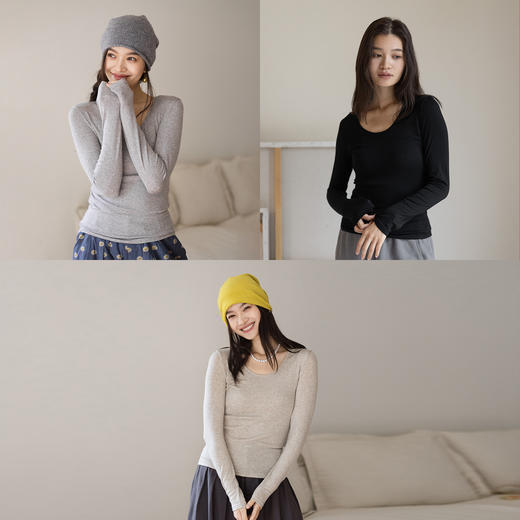 特绽放831朵/轻拂(亲肤)肌底衣·天丝羊毛混纺亲肤长袖T恤打底衫 商品图0