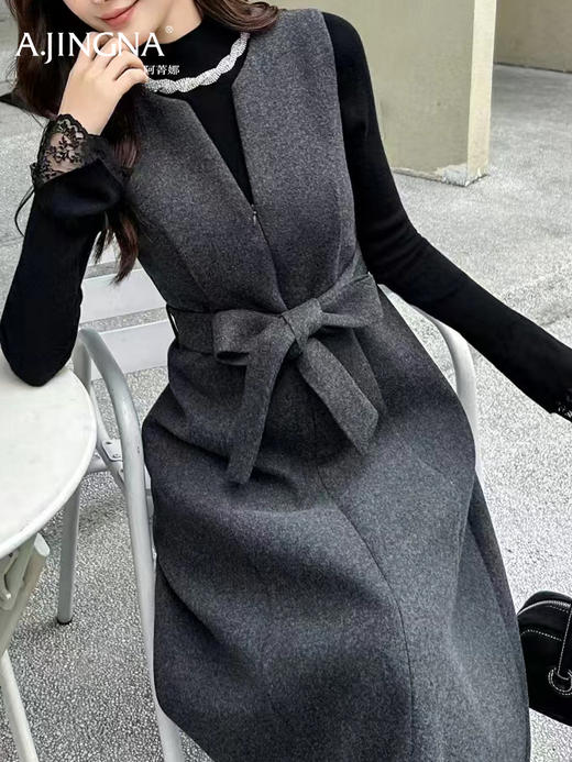 【黄金分割】阿菁娜冬季新款法式背心裙套装羊毛A字摆遮胯显瘦黄金分割线设计一衣多穿优雅F30D230005 商品图2