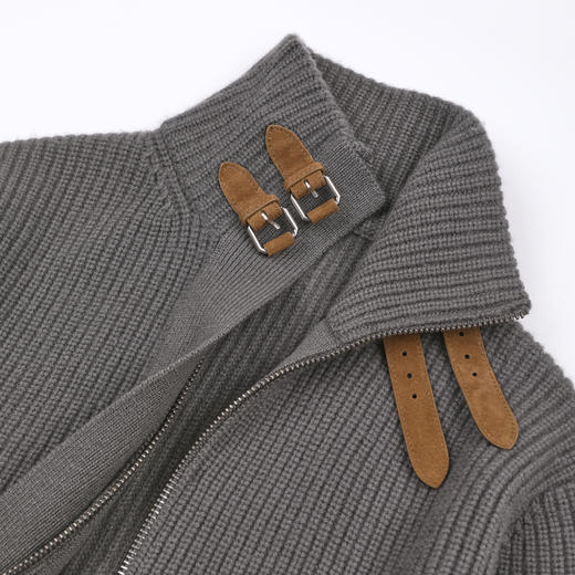 ROMI STUDIO“复古格调”羊绒羊毛混纺真皮扣开襟毛衫 RWCASD6879 商品图4