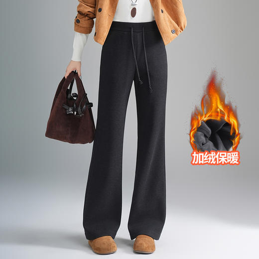 「自」全新升级【铂金会员201/天猫269/差价68】(23926)洛诗琳气质加绒直筒休闲裤2025冬季新款高腰窄版毛呢阔腿裤 商品图2