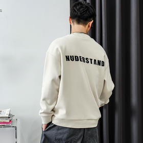 徐太浪【螺纹圆领 字母印花】加绒卫衣男秋冬款休闲内搭打底上衣