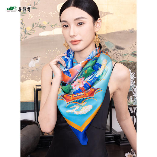 喜得宝文创丝巾《@钱潮》数码大方巾 杭州丝绸100%桑蚕丝素绉缎 商品图2