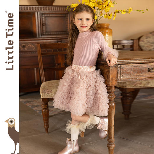 littletime女童毛衣2025秋冬花边袖口百搭保暖亲肤百搭高级感毛衣 商品图1