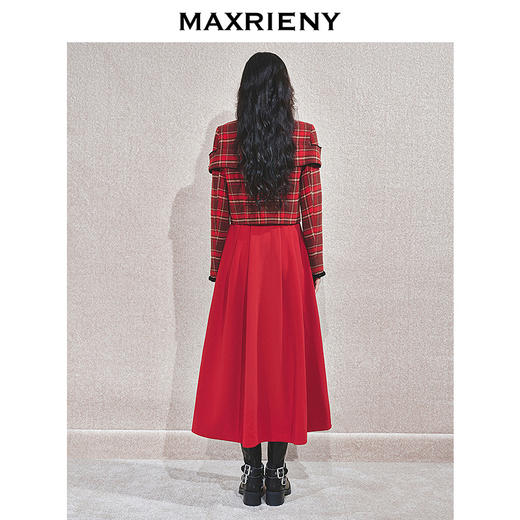 MAXRIENY【商场同款-节庆穿搭新年红】MAXRIENY复古收腰半裙中长裙(货号:MC85SK790) 商品图3