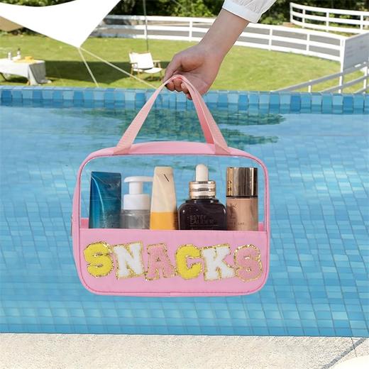 绒尼尔字母 TPU/尼龙透明化妆包洗漱包 零食袋拉链袋 多功能防水收纳袋 商品图4