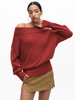 TR她热 复古派对 酒红色羊毛针织提花复古一字肩蝙蝠袖毛衣上衣 商品缩略图4