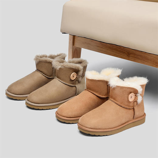 隆丰冬季新款女士一粒扣经典短靴舒适加厚A级羊皮毛一体雪地靴122563 商品图5