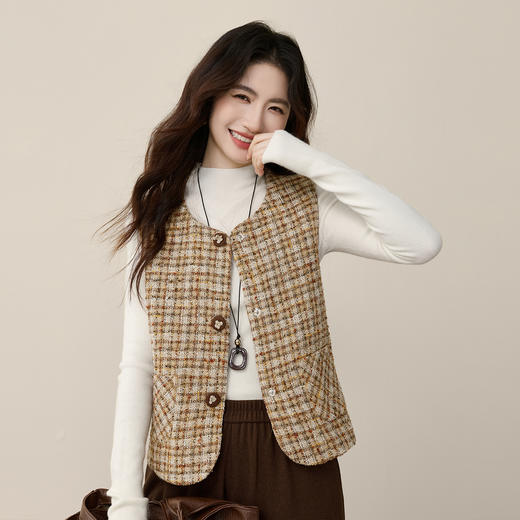 【12/10新品6折】熙世界小香风千金穿搭毛呢马甲女2025秋冬羊毛编织粗花呢坎肩背心 商品图3