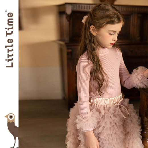littletime女童毛衣2025秋冬花边袖口百搭保暖亲肤百搭高级感毛衣 商品图3