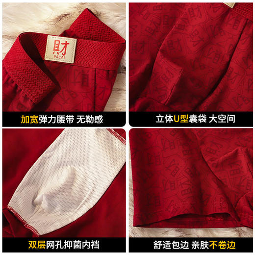 XN-KX313  【1条】本命年男士内裤纯棉吉言印花大红平角裤喜庆短裤 商品图3