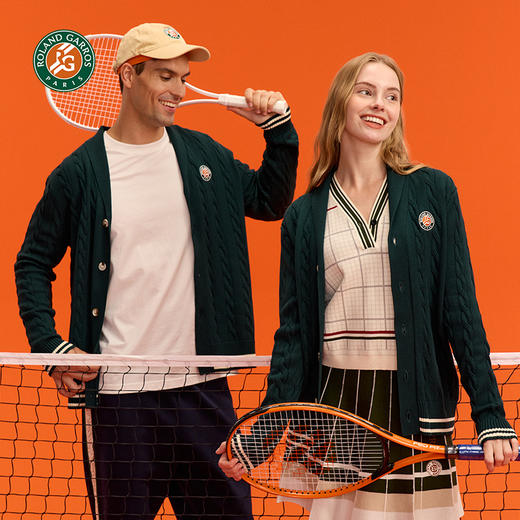 罗兰加洛斯法网开衫毛衣麻花纹V领男女春秋季针织衫宽松毛线外套 商品图2