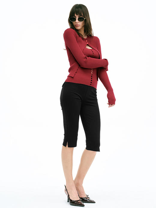 TR她热 莓果可可 酒红色针织镂空复古显瘦修身吊带背心开衫两件套 商品图1