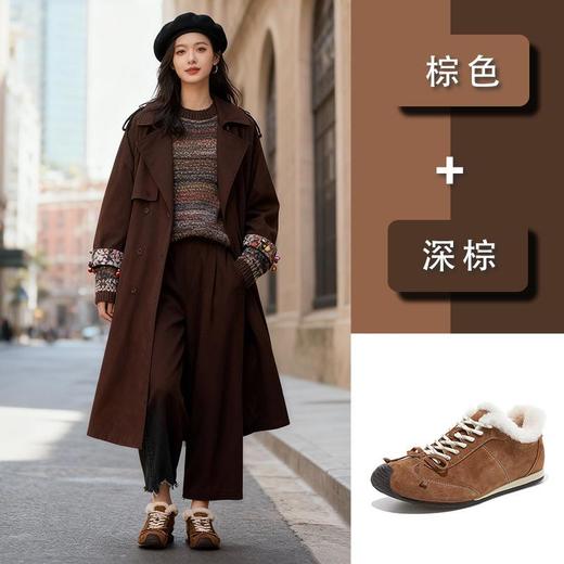 新款羊毛真皮阿甘鞋女2025冬季平底运动德训鞋休闲加绒保暖鞋子女 商品图1