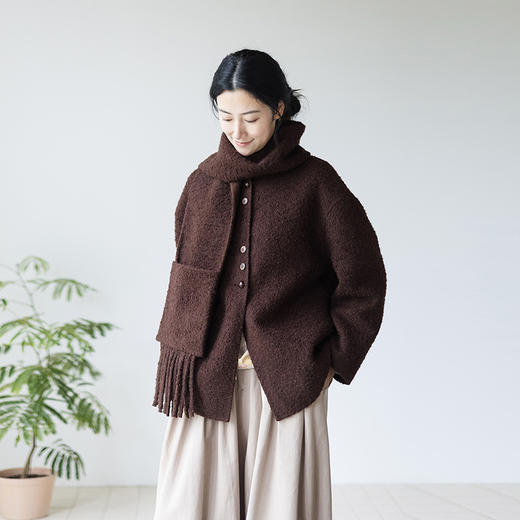 绽放633朵/羊毛羊驼混纺设计感中长款大衣女冬新款一手长毛呢外套 商品图0