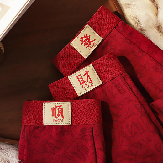 XN-KX313  【1条】本命年男士内裤纯棉吉言印花大红平角裤喜庆短裤 商品图2