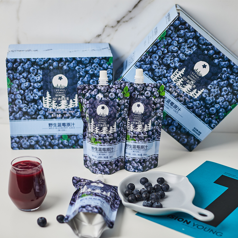 蓝莓汁特价促销 大兴安岭野生蓝莓汁300ml*6袋包邮