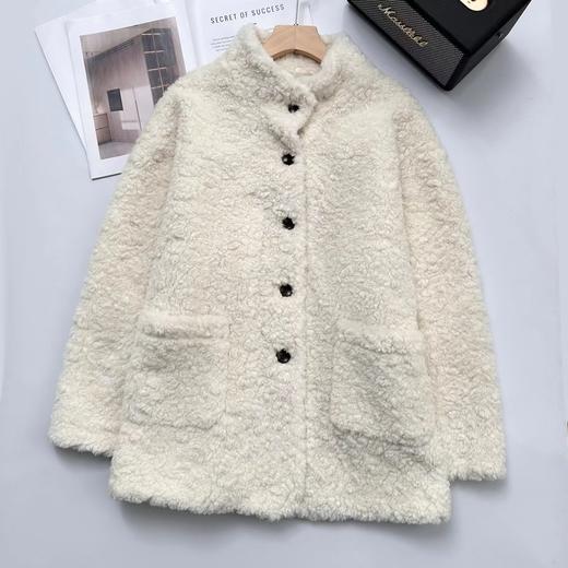 D121032冬季轻盈高保暖立领单排扣羊羔毛高质感毛毛外套 商品图1