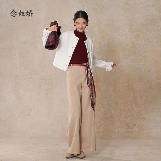 【商场同款】CNJ5B78 “ 骑士夹克 ” 柔和米白色撞色明线圆领牛仔外套 商品图6