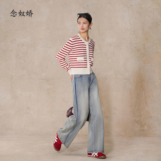 【商场同款】CNR5B77 “ 甜酷开衫 ” 纯羊毛红白撞色条纹开衫，活力减龄 商品图3