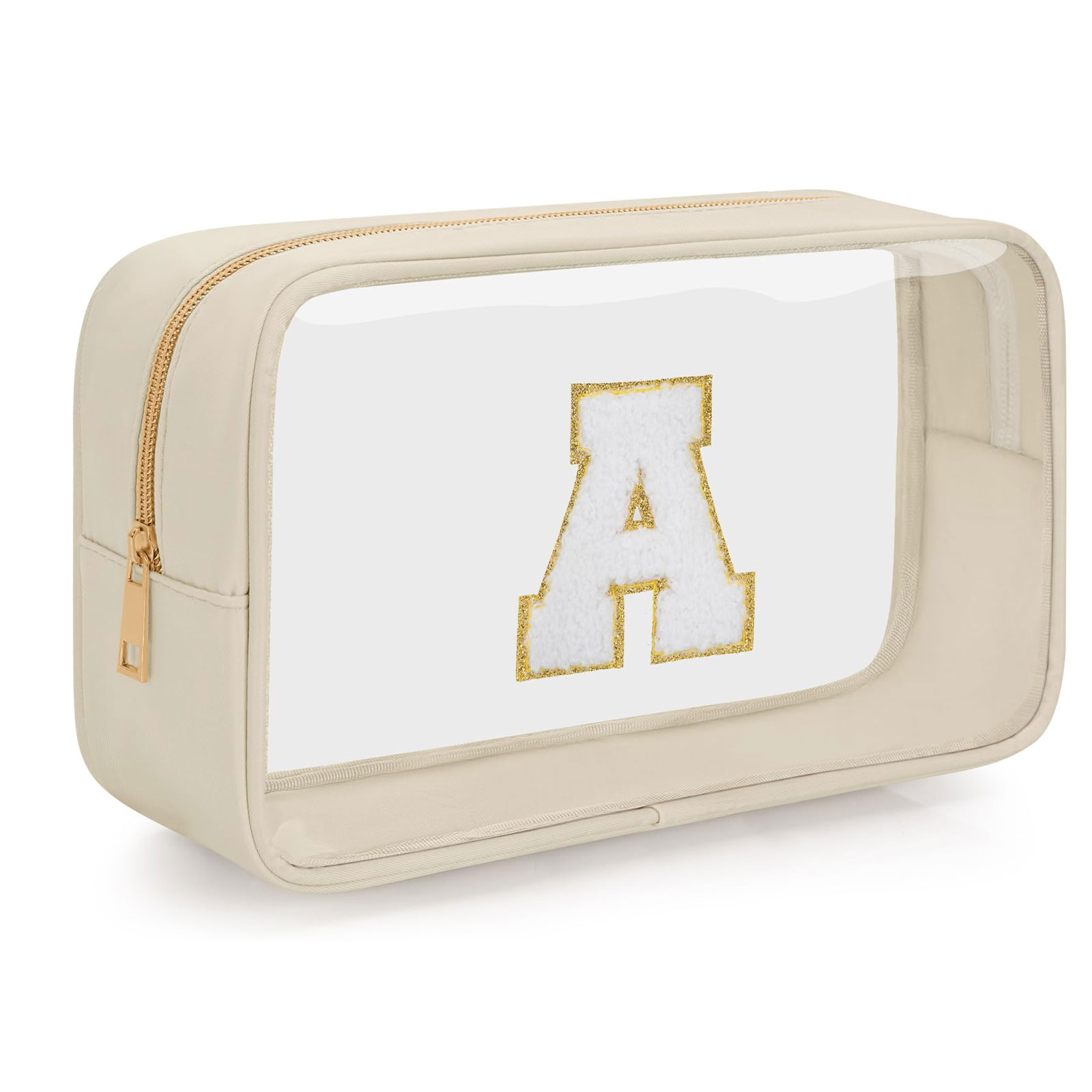 WELIDAY 字母透明化妆收纳包 拉链洗漱包 透明米色