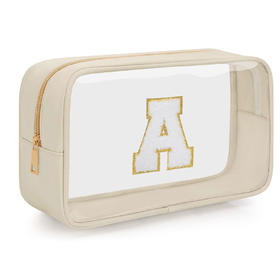 WELIDAY 字母透明化妆收纳包 拉链洗漱包 透明米色