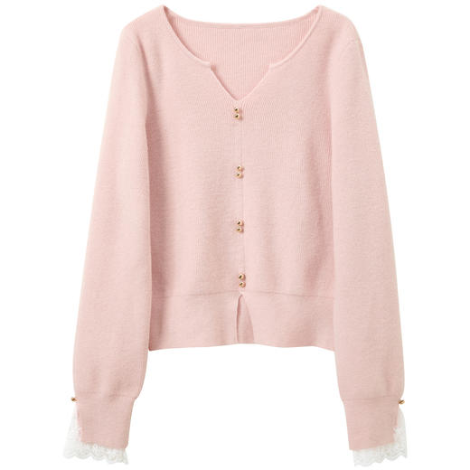 三彩2026春季新款小V领针织衫蕾丝长袖套头毛衫显瘦千金风M 商品图4