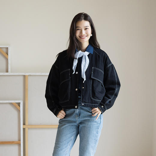 绽放543朵/冬季加厚牛仔撞色短款羽绒服女冬慵懒感羽绒夹克厚外套 商品图3