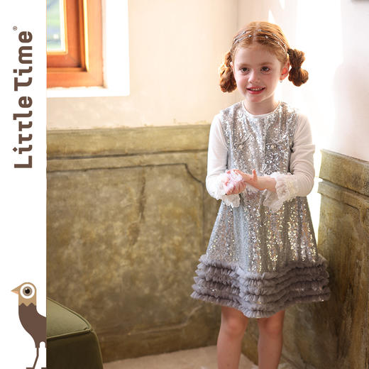 littletime女童连衣裙2025秋冬新款儿童韩版亮片蝴蝶结公主裙 商品图4