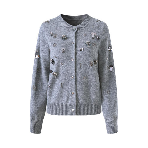 「高货wl」全新升级【铂金会员349/天猫469/差价120】(00436)洛诗琳气质纯羊毛针织开衫2025秋冬重工珠片钉钻毛衣外套 商品图2