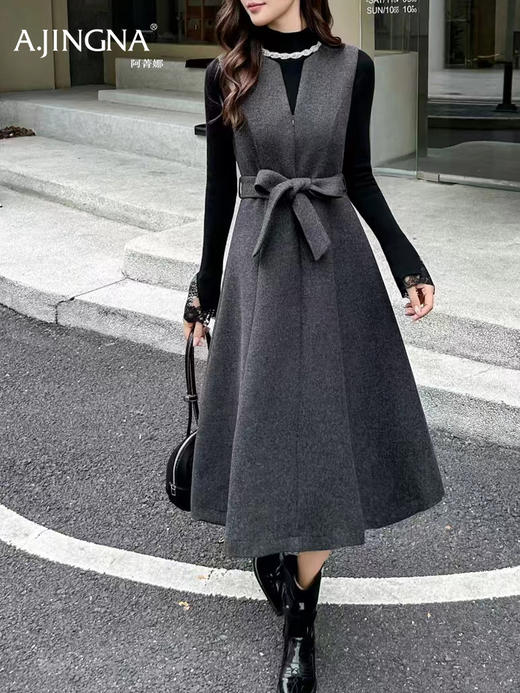 【黄金分割】阿菁娜冬季新款法式背心裙套装羊毛A字摆遮胯显瘦黄金分割线设计一衣多穿优雅F30D230005 商品图3