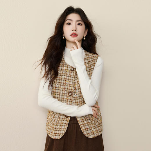 【12/10新品6折】熙世界小香风千金穿搭毛呢马甲女2025秋冬羊毛编织粗花呢坎肩背心 商品图4