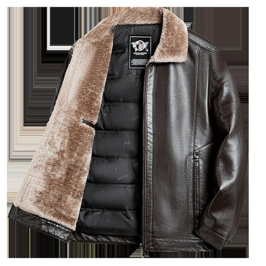 冬季皮夹克中老年男士皮衣加绒加厚爸爸冬装皮毛一体爷爷装 商品图2