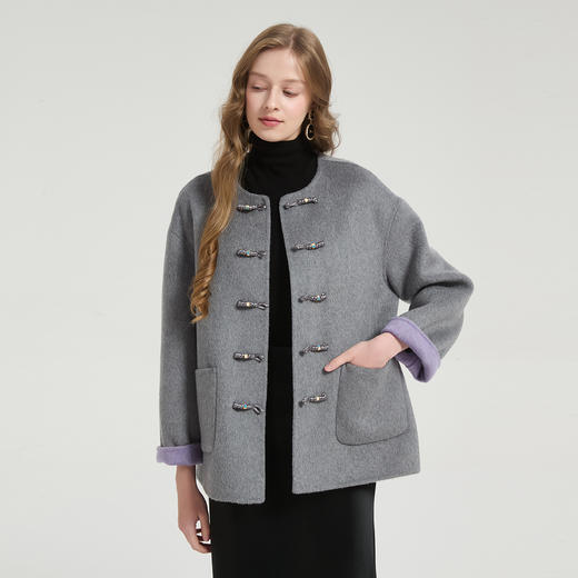 QH971斯尔丽2025秋冬新款中国结时尚国风双面呢大衣羊毛大衣通勤百搭 商品图8