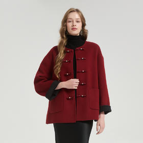 QH971斯尔丽2025秋冬新款中国结时尚国风双面呢大衣羊毛大衣通勤百搭