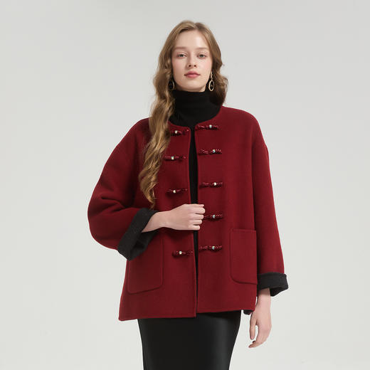 QH971斯尔丽2025秋冬新款中国结时尚国风双面呢大衣羊毛大衣通勤百搭 商品图0