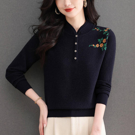 新中式立领毛衣今年流行漂亮上衣，内搭宽松洋气打底衫CC-101-92596 商品图1