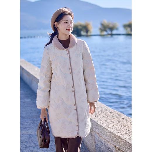 红念米杏色羽绒服女中长款设计感冬季2025年新款气质鸭绒冬装外套 商品图0