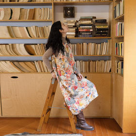 绽放834朵/雨露麻艺术印花方领花苞无袖连衣裙女新款秋冬叠搭长裙