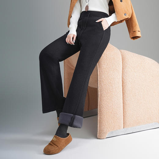 「自」全新升级【铂金会员201/天猫269/差价68】(23926)洛诗琳气质加绒直筒休闲裤2025冬季新款高腰窄版毛呢阔腿裤 商品图0