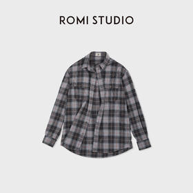 ROMI STUDIO“复古格调”撞色格纹棉质宽松舒适翻领衬衫RWDSSY1740