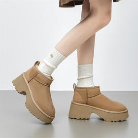 隆丰 女士冬季保暖加厚人鱼款粗跟厚底增高短靴A级羊皮毛一体雪地靴122472