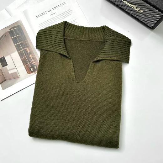 D121033冬季新款法式极简风高端羊毛翻领百搭V领针织衫 商品图11