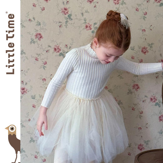 littletime女童连衣裙2025秋冬富家千金风小香风珍珠斗篷收腰裙 商品图3