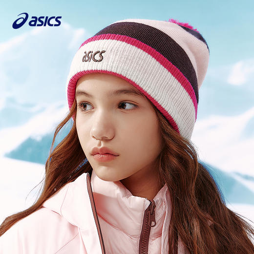 ASICS/亚瑟士儿童25年冬季中性条纹毛线帽防风保暖弹力百搭 商品图1