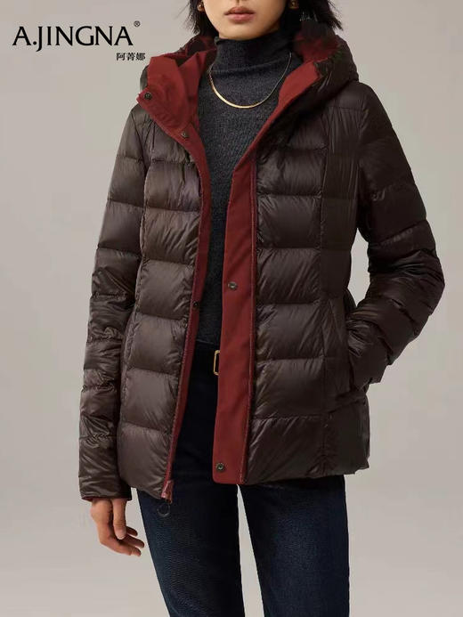 【两面穿】阿菁娜新年新款开运红羽绒服可两面穿连帽设计防风保暖锁温F30D216030 商品图4